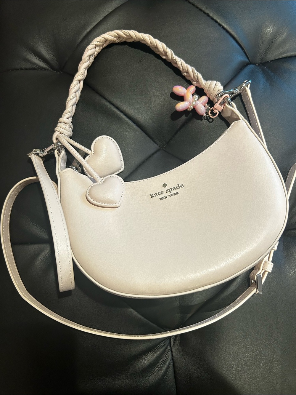 Kate Spade Soft Pink Braided-Handle Crescent Shoulder Bag